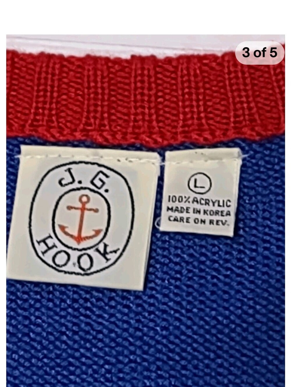 Vtg J G Hook Blue Knit Cardigan with Rainbow Pencil School Motif Large Kids - Picture 3 of 5